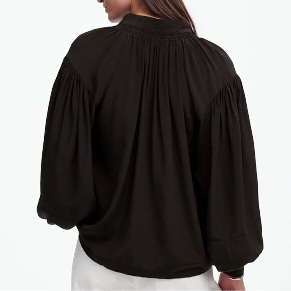 NWT Madewell Sz XS Black Shirred Long Sleeve Top in Silk Relaxed Flowy NT652 - Picture 3 of 12